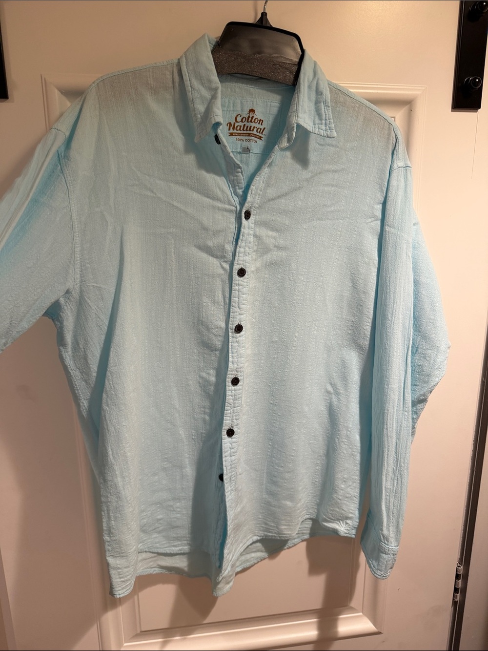 Cotton natural Pale Blue Casual Button-Down Shirt with black buttons